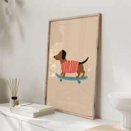 Dachshund Nursery Print, Sausage Dog Wall Art, Cute Poster, Kids Room Decor, Scandinavian Playroom Print - thumbnail 2