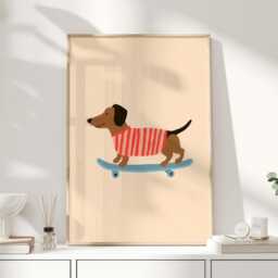 Dachshund Nursery Print, Sausage Dog Wall Art, Cute Poster, Kids Room Decor, Scandinavian Playroom Print - thumbnail 1