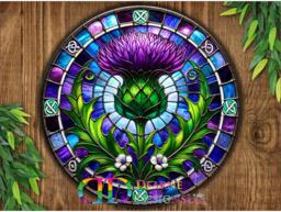 Thistle Sign, Plaque, Scottish Thistle Art, Faux Stained Glass Thistle, Metal Wall Art - thumbnail 1