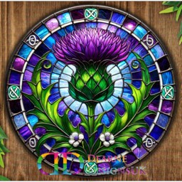 Thistle Sign, Plaque, Scottish Thistle Art, Faux Stained Glass Thistle, Metal Wall Art - thumbnail 2