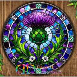 Thistle Sign, Plaque, Scottish Thistle Art, Faux Stained Glass Thistle, Metal Wall Art - thumbnail 3