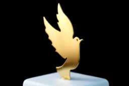 Decorative Dove Statue, Gold Plated Bronze Sculpture On White Marble, Symbol Of Peace - thumbnail 1