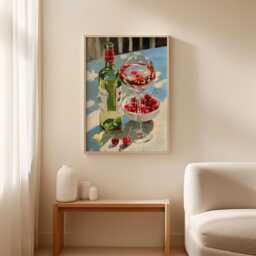 Ros?? Wine Poster, Strawberry Table Print, Kitchen Wall Art - thumbnail 3