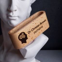 Solid Wood Personalized Psychologist Gift Psychiatrist Therapist Psychotherapist Business Card Holder Psychology Desktop Case Doctor - thumbnail 2