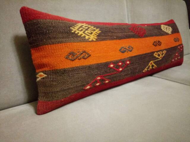 Kilim Striped Pillow 12x36 Inches Design Turkish Kilim Decorative Lumbar Home Anatolian Pillowcase - image 1