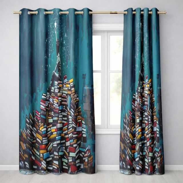 Child Reaching For Star On Book Stack Unique Vibrant Design Modern Home Decor Readymade Eyelet Ring Top Thermal 100% Blackout Curtains - image 1