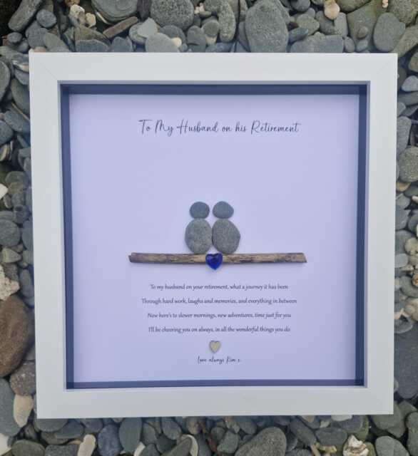 Retirement Gift For My Husband Good Luck Present, Pebble Art Picture Framed Poem, Wall Art, Home Decor Gift. Personalised - image 1