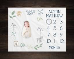 Adventure Awaits Baby Milestone Blanket, Woodland Personalized Today I Am Boy, Bm27 - thumbnail 1