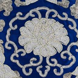 "Decorative Medallion, Sequins Embellished Royal Blue Sofa Throw Pillow Large 24""x24""/26""x26" - thumbnail 2