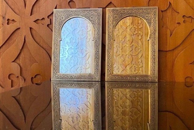 Handcrafted Moroccan Brass Wall Mirror Elegant Mosque Design
