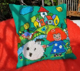 Luxury Hand Embroidered Linen Pillow, Ooak Rare Collector Piece, 200+ Hours, Alpaca Threads, Natural Stone Beads, Made in Spain, Gift
