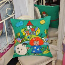 Embroidered Pillow, Hand Embroidery, Linen Green Cushion, Art Deco Style, Boho Style Collectible Embroidery - thumbnail 2