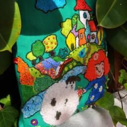 Embroidered Pillow, Hand Embroidery, Linen Green Cushion, Art Deco Style, Boho Style Collectible Embroidery - thumbnail 3