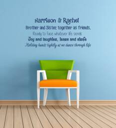 Personalised Brother & Sister Poem, Quote, Vinyl Wall Art Sticker Decal Mural. Home, Decor. Children's Bedroom, Playroom. Siblings - thumbnail 1