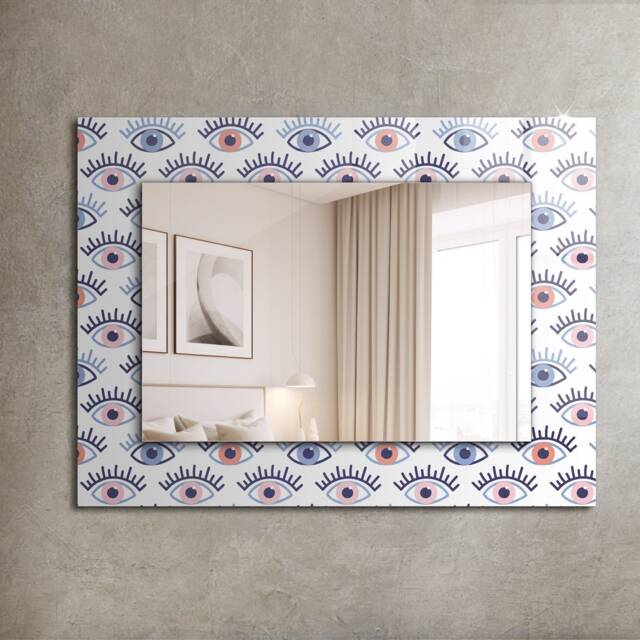 Eyes Pattern Mirror, Rectangular Mirror With Frame, Purple Wall Printed Decorative Bathroom - image 1