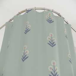 Shower Curtain, Boho Floral Block Print, Lavender Coral Mint Green, Bohemian Home Accents, Flower Pattern Bathroom Decor, Print Bath - thumbnail 2