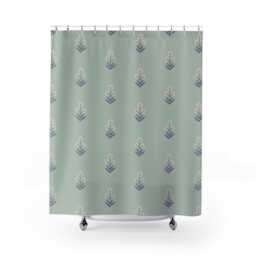 Shower Curtain, Boho Floral Block Print, Lavender Coral Mint Green, Bohemian Home Accents, Flower Pattern Bathroom Decor, Print Bath - thumbnail 1
