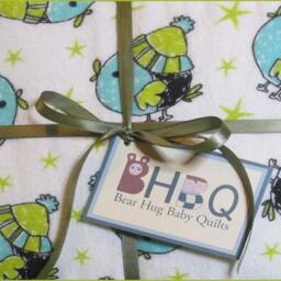 Blue Bird Baby Quilt Teal Green Flannel Crib Blanket - thumbnail 2
