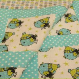 Blue Bird Baby Quilt Teal Green Flannel Crib Blanket - thumbnail 3
