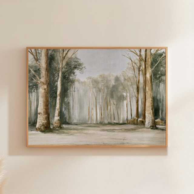 Neutral Forest Poster, Tall Tree Wall Art, Woodland Landscape Print - image 1