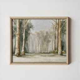 Neutral Forest Poster, Tall Tree Wall Art, Woodland Landscape Print - thumbnail 3