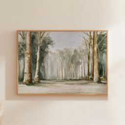 Neutral Forest Poster, Tall Tree Wall Art, Woodland Landscape Print - thumbnail 1