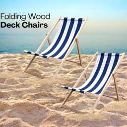 Set Of 2 Folding Wooden Deck Chairs - Marine Style Navy & White Striped Canvas Adjustable Outdoor Recliners For Beach, Garden, & Patio - thumbnail 2