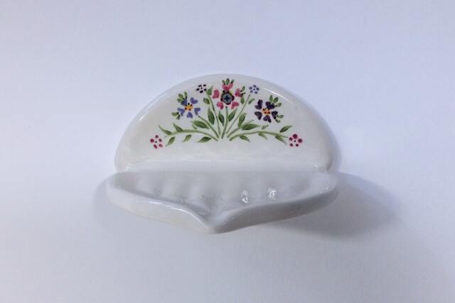 Handmade Ceramic Wall Soap Dish Retro Floral Bathroom Decor, Pink & Purple - image 1