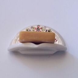 Handmade Ceramic Wall Soap Dish Retro Floral Bathroom Decor, Pink & Purple - thumbnail 4