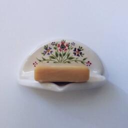 Handmade Ceramic Wall Soap Dish Retro Floral Bathroom Decor, Pink & Purple - thumbnail 2