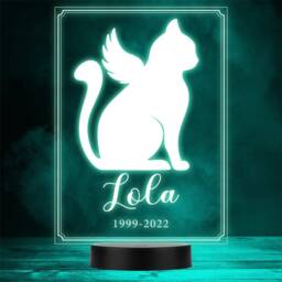 Pet Memorial Silhouette Angel Cat Loss Personalised Gift Colour Night Light - thumbnail 1