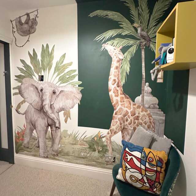 Large Nursery Safari Decor - Wall Mural Sticker Art Vinyl Watercolor Kids Stickers Elephant - image 1