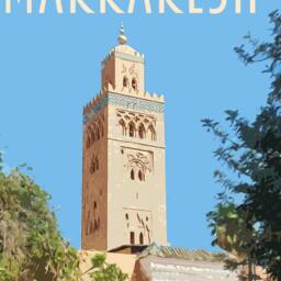 Marrakesh Travel Poster - Retro Style Koutoubia Mosque Art Print - thumbnail 2