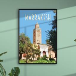 Marrakesh Travel Poster - Retro Style Koutoubia Mosque Art Print - thumbnail 3