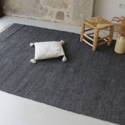 Large Charcoal Gray Rug 140x200 cm, Anthracite Rug, Living Room Area Washable Cotton Bedroom Bohemian - thumbnail 3