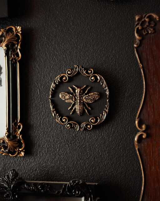 Ornate Bee Round Wall Decor/Gothic Gallery Gap Filler Handmade By House Of Persephone Small Velvet Backed in Silver Or Gold - image 1