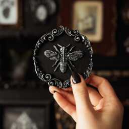 Ornate Bee Round Wall Decor/Gothic Gallery Gap Filler Handmade By House Of Persephone Small Velvet Backed in Silver Or Gold - thumbnail 3