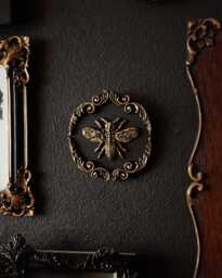 Ornate Bee Round Wall Decor/Gothic Gallery Gap Filler Handmade By House Of Persephone Small Velvet Backed in Silver Or Gold - thumbnail 1