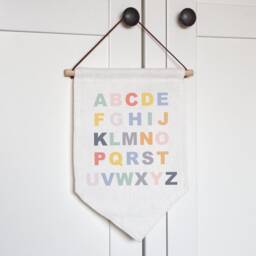 Rainbow Alphabet Linen Flag, New Baby Gift, Wedding Or Anniversary Gift, Nursery Decor, Wall Banner Flag, Pennant Room Decor - thumbnail 3