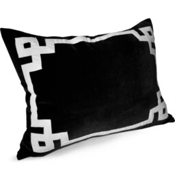 Black Velvet Pillow, White Trellis Throw Pillow Cover, Greek Key Trim Applique Velvet, Housewarming Gift - thumbnail 2