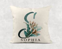 Personalised Initial & Name Floral Linen Cushion Custom Pillow Cover . Girls/Mum/Nan/Grandma Wedding/Aniversary/Birthday Gift - thumbnail 1