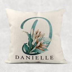 Personalised Initial & Name Floral Linen Cushion Custom Pillow Cover . Girls/Mum/Nan/Grandma Wedding/Aniversary/Birthday Gift - thumbnail 3