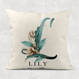 Personalised Initial & Name Floral Linen Cushion Custom Pillow Cover . Girls/Mum/Nan/Grandma Wedding/Aniversary/Birthday Gift - thumbnail 2