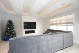 Custom Flat Roman Shade, Cheval Linen, Chain Mechanism, With Lining