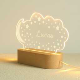 Personalised Baby Birthday Led Moon Star Lamp, Clouds Night Light With Name, Kid Gift, Nursery Table Light, Easter Gift For Kids - thumbnail 2