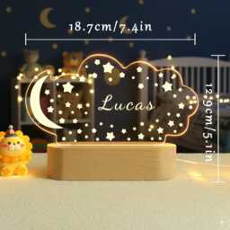 Personalised Baby Birthday Led Moon Star Lamp, Clouds Night Light With Name, Kid Gift, Nursery Table Light, Easter Gift For Kids - thumbnail 3