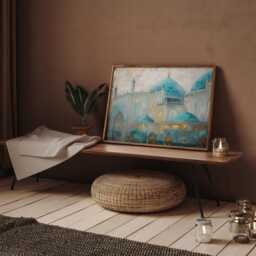 Afghanistan Wall Art - Blue Mosque in Mazar-I-Sharif Ali Teal & Gold Painting Print Islamic - thumbnail 2