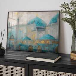 Afghanistan Wall Art - Blue Mosque in Mazar-I-Sharif Ali Teal & Gold Painting Print Islamic - thumbnail 3