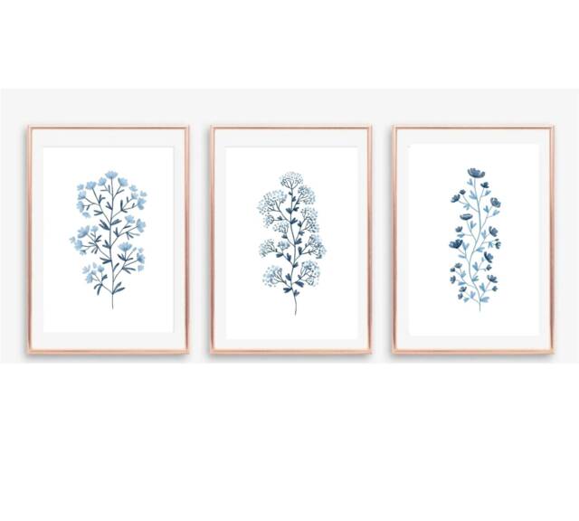 Blue Prints, Wall Art, Bedroom Flower Floral Print, Home Decor, Office Pastel Art - image 1