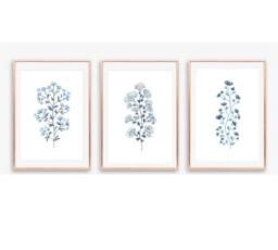 Blue Prints, Wall Art, Bedroom Flower Floral Print, Home Decor, Office Pastel Art - thumbnail 1